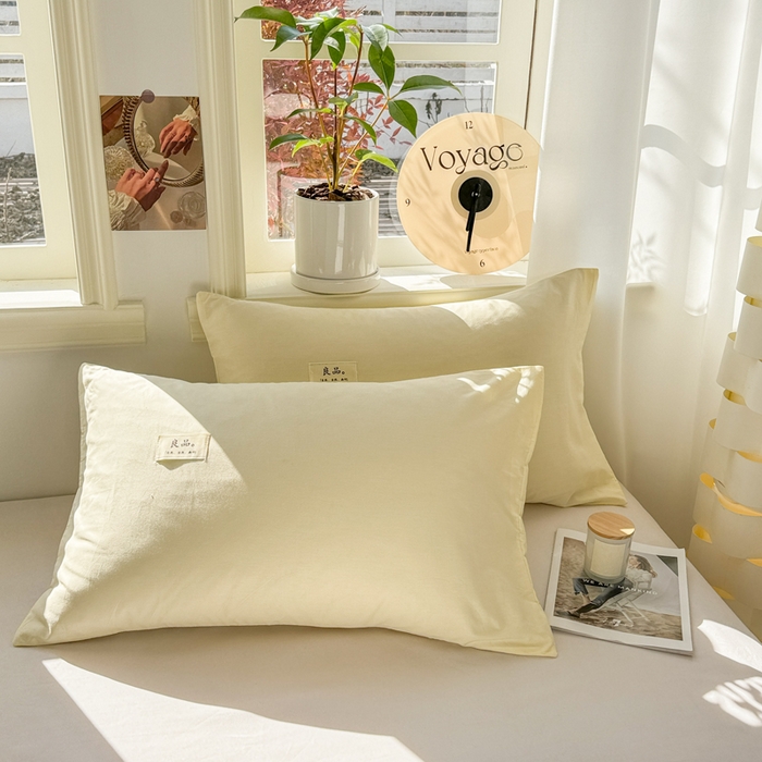 91家纺网 家纺一手货源 找家纺 眠博士 2025新款高支高密全棉纯色枕套系列 40支枕套-浅黄