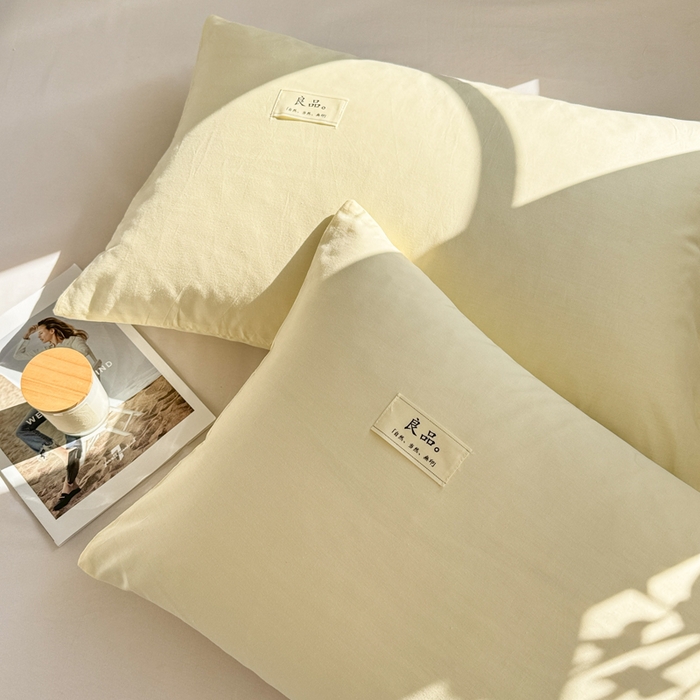 91家纺网 家纺一手货源 找家纺 眠博士 2025新款高支高密全棉纯色枕套系列 40支枕套-浅黄