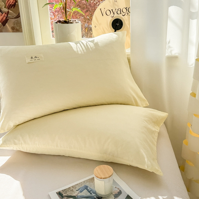 91家纺网 家纺一手货源 找家纺 眠博士 2025新款高支高密全棉纯色枕套系列 40支枕套-浅黄