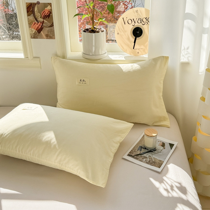 91家纺网 家纺一手货源 找家纺 眠博士 2025新款高支高密全棉纯色枕套系列 40支枕套-浅黄