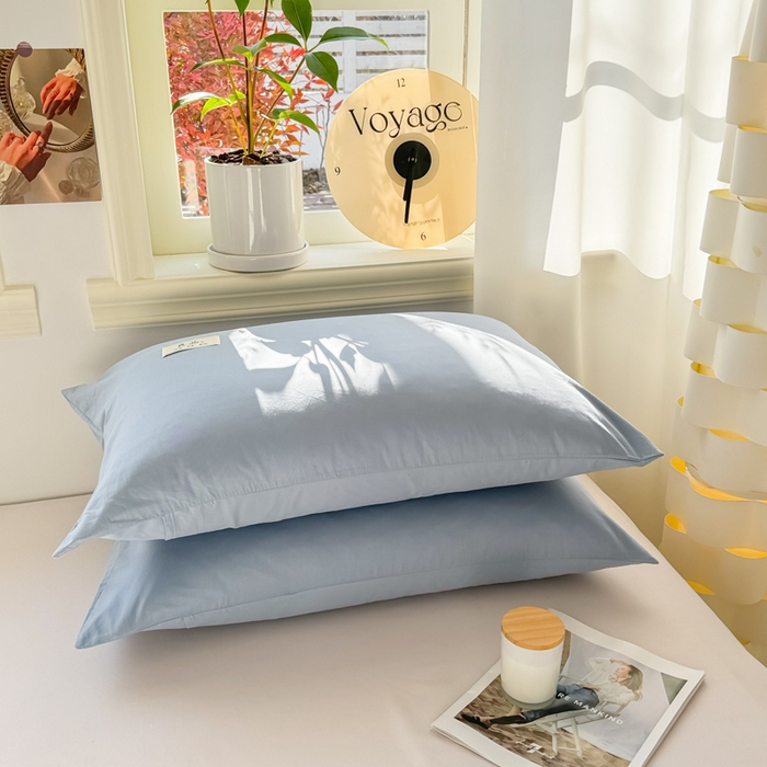 91家纺网 家纺一手货源 找家纺 眠博士 2025新款高支高密全棉纯色枕套系列 40支枕套-浅蓝
