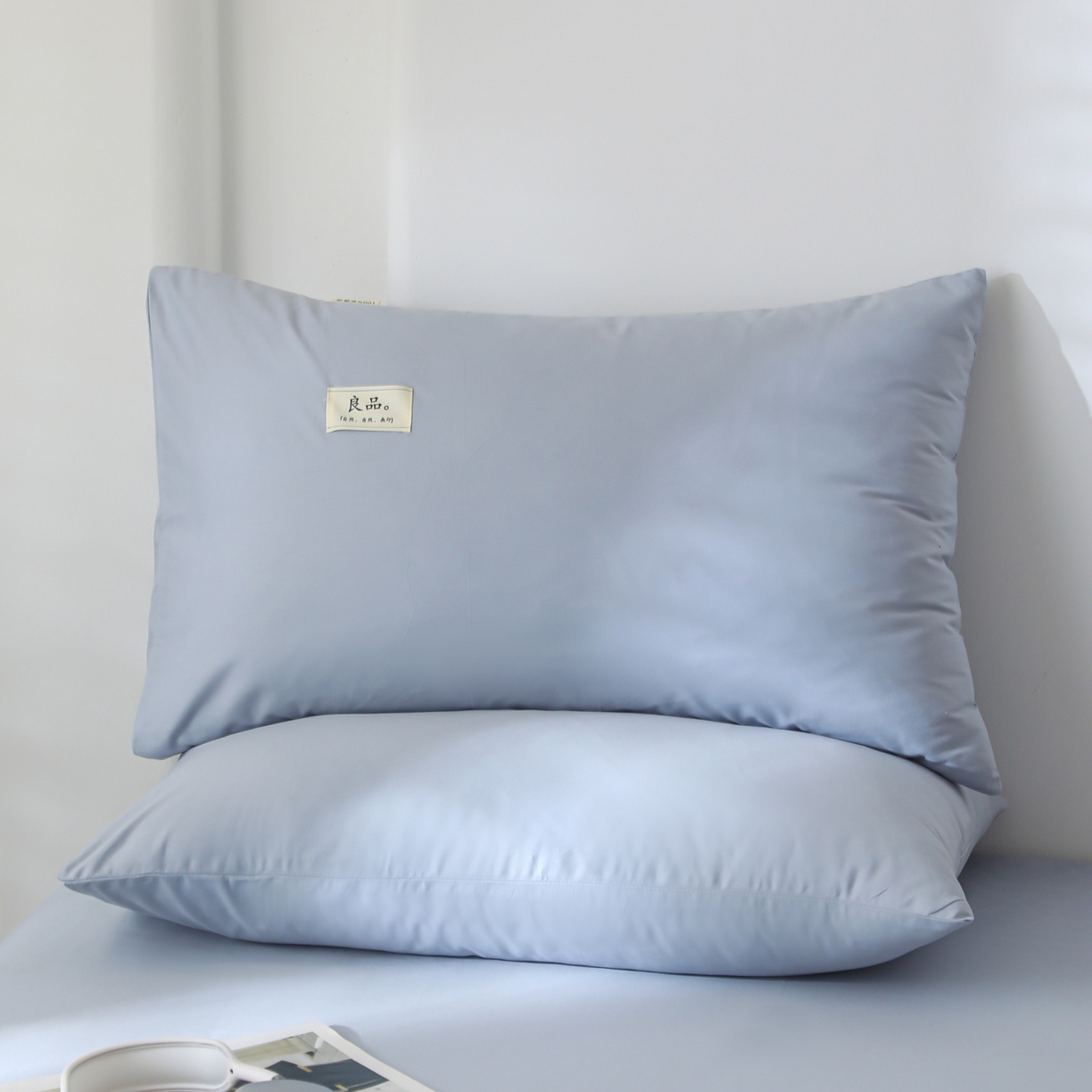 91家纺网 家纺一手货源 找家纺 眠博士 2025新款高支高密全棉纯色枕套系列 40支枕套-浅蓝