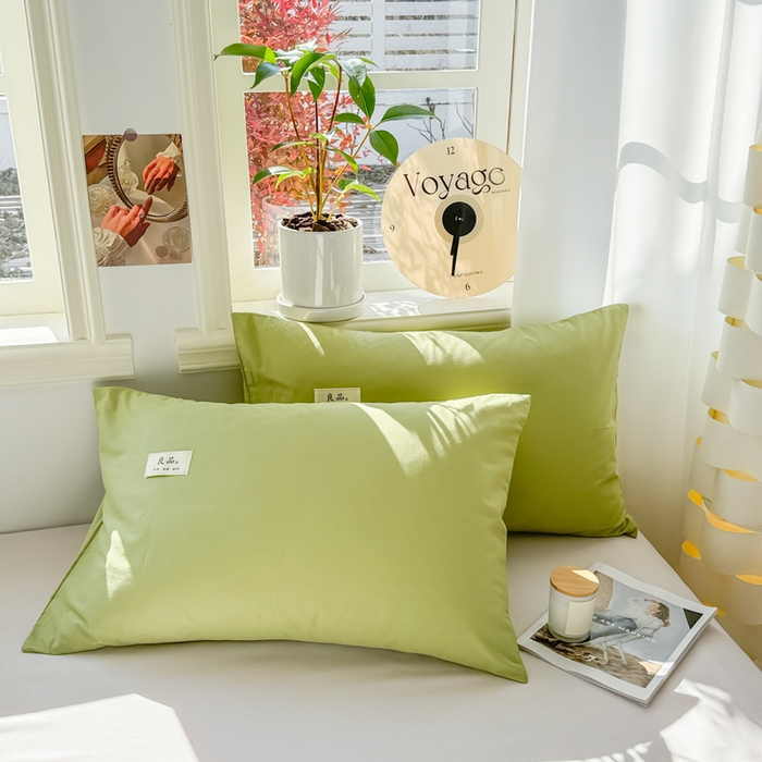 91家纺网 家纺一手货源 找家纺 眠博士 2025新款高支高密全棉纯色枕套系列 40支枕套-浅绿