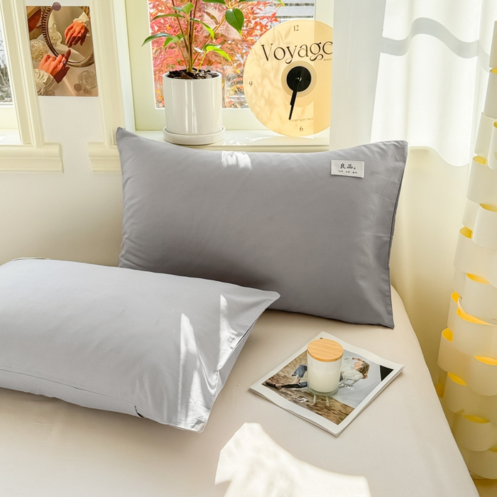 91家纺网 家纺一手货源 找家纺 眠博士 2025新款高支高密全棉纯色枕套系列 40支枕套-银灰
