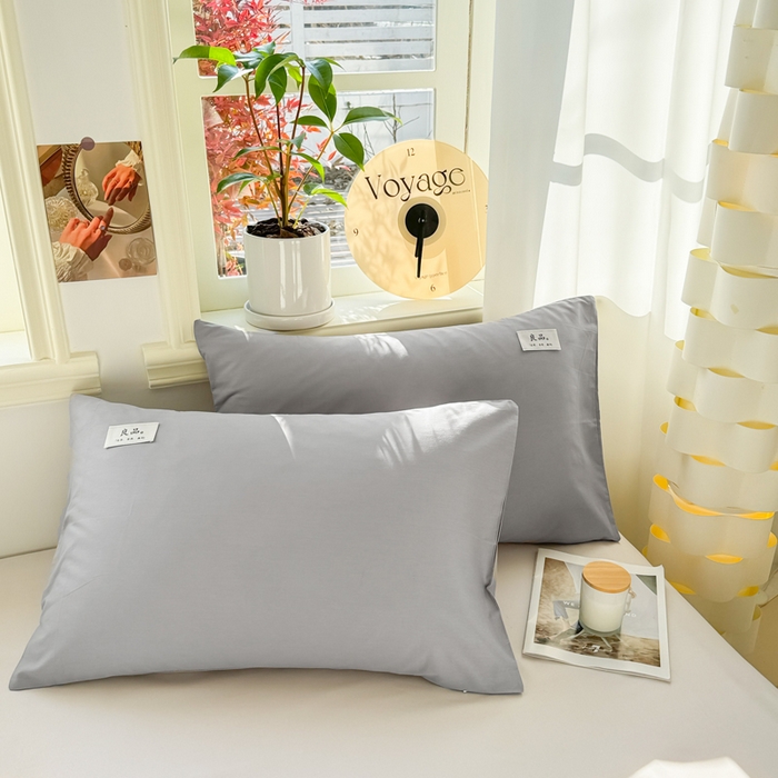 91家纺网 家纺一手货源 找家纺 眠博士 2025新款高支高密全棉纯色枕套系列 40支枕套-银灰