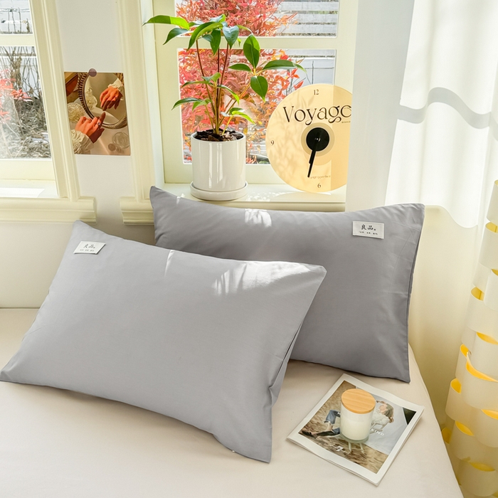 91家纺网 家纺一手货源 找家纺 眠博士 2025新款高支高密全棉纯色枕套系列 40支枕套-银灰