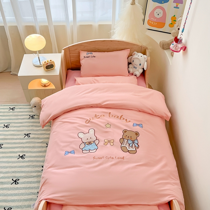 柔享家（原芷澜家纺）2025新款全棉高端贴布刺绣幼儿园套件儿童三件套被子被芯婴童宝宝六件套七件套 可爱小熊