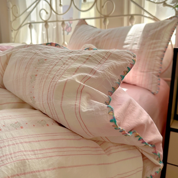 91家纺网 家纺一手货源 找家纺 田野 2025新款全棉水洗棉提花四件套 花颜