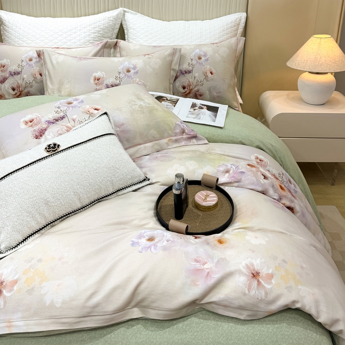 91家纺网 家纺一手货源 找家纺 凌鼎 2025新款100%全棉磨毛四件套数码印花加厚纯棉磨毛四件套 颜玉绿