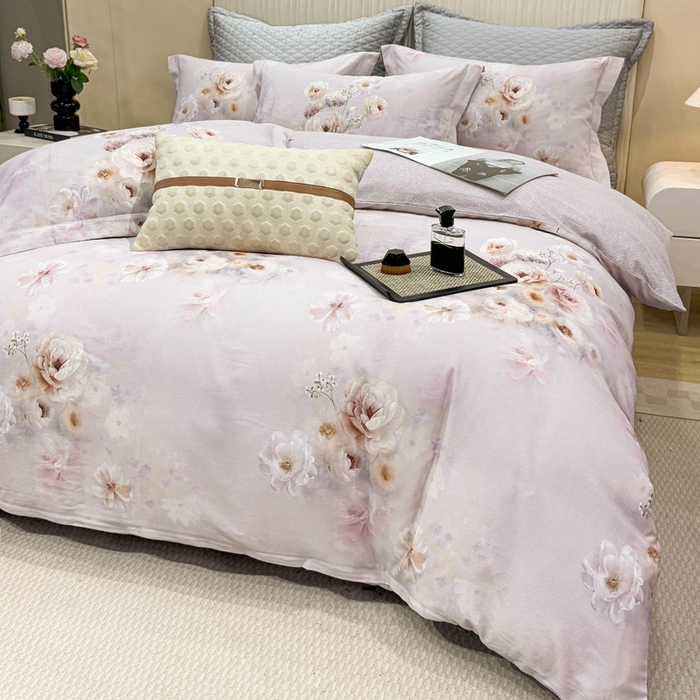 91家纺网 家纺一手货源 找家纺 凌鼎 2025新款100%全棉磨毛四件套数码印花加厚纯棉磨毛四件套 颜玉紫