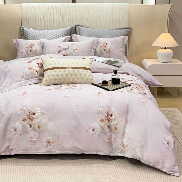 91家纺网 家纺一手货源 找家纺 凌鼎 2025新款100%全棉磨毛四件套数码印花加厚纯棉磨毛四件套 颜玉紫