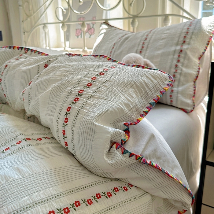 91家纺网 家纺一手货源 找家纺 田野 2025新款全棉水洗棉提花四件套 花田