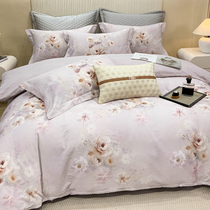 91家纺网 家纺一手货源 找家纺 凌鼎 2025新款100%全棉磨毛四件套数码印花加厚纯棉磨毛四件套 颜玉紫