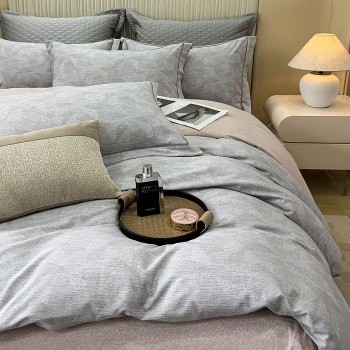 91家纺网 家纺一手货源 找家纺 凌鼎 2025新款100%全棉磨毛四件套数码印花加厚纯棉磨毛四件套 琥珀灰