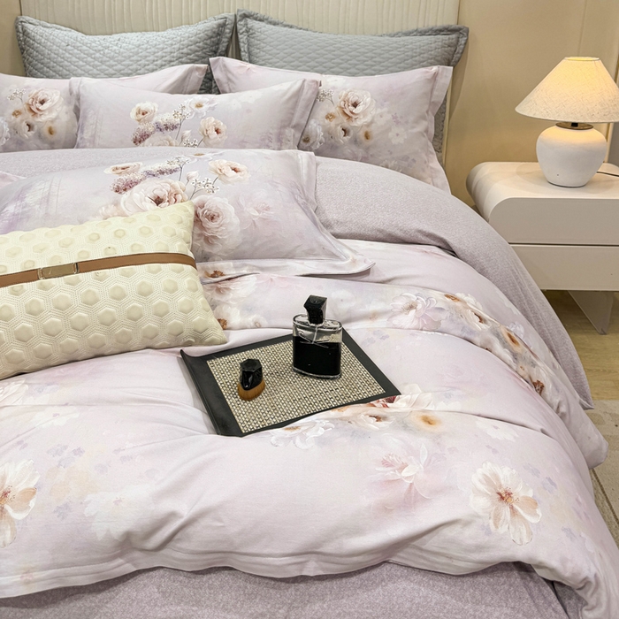 91家纺网 家纺一手货源 找家纺 凌鼎 2025新款100%全棉磨毛四件套数码印花加厚纯棉磨毛四件套 颜玉紫