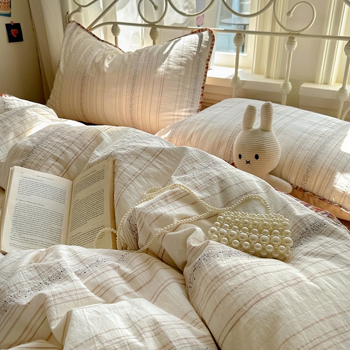 91家纺网 家纺一手货源 找家纺 田野 2025新款全棉水洗棉提花四件套 小树林-咖