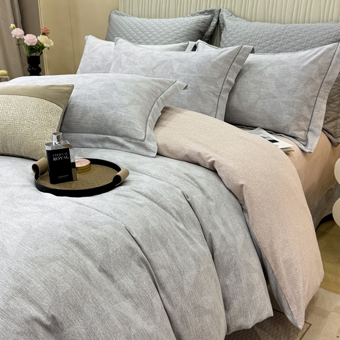 91家纺网 家纺一手货源 找家纺 凌鼎 2025新款100%全棉磨毛四件套数码印花加厚纯棉磨毛四件套 琥珀灰