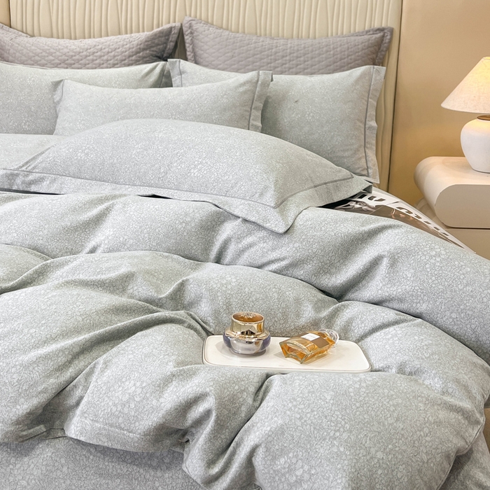 91家纺网 家纺一手货源 找家纺 凌鼎 2025新款100%全棉磨毛四件套数码印花加厚纯棉磨毛四件套 悦枝灰