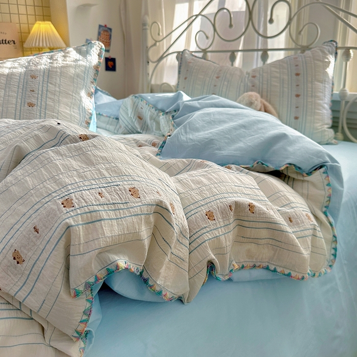 91家纺网 家纺一手货源 找家纺 田野 2025新款全棉水洗棉提花四件套 小雨点