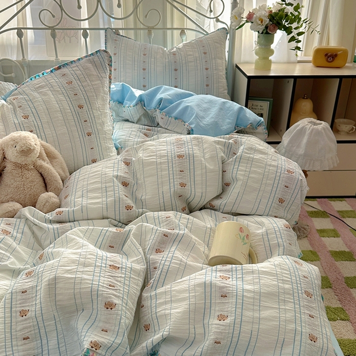 91家纺网 家纺一手货源 找家纺 田野 2025新款全棉水洗棉提花四件套 小雨点