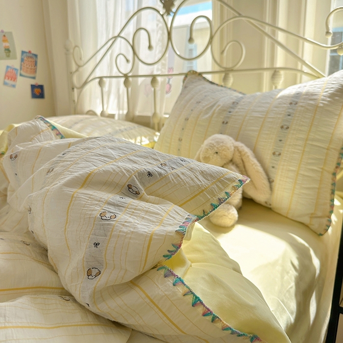 91家纺网 家纺一手货源 找家纺 田野 2025新款全棉水洗棉提花四件套 泰迪狗