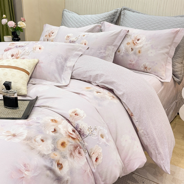 91家纺网 家纺一手货源 找家纺 凌鼎 2025新款100%全棉磨毛四件套数码印花加厚纯棉磨毛四件套 颜玉紫