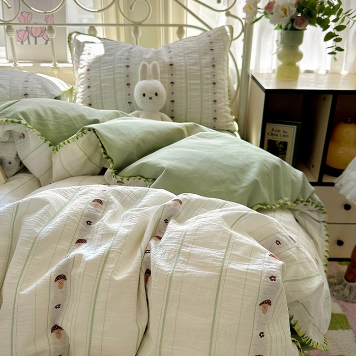 91家纺网 家纺一手货源 找家纺 田野 2025新款全棉水洗棉提花四件套 蘑菇