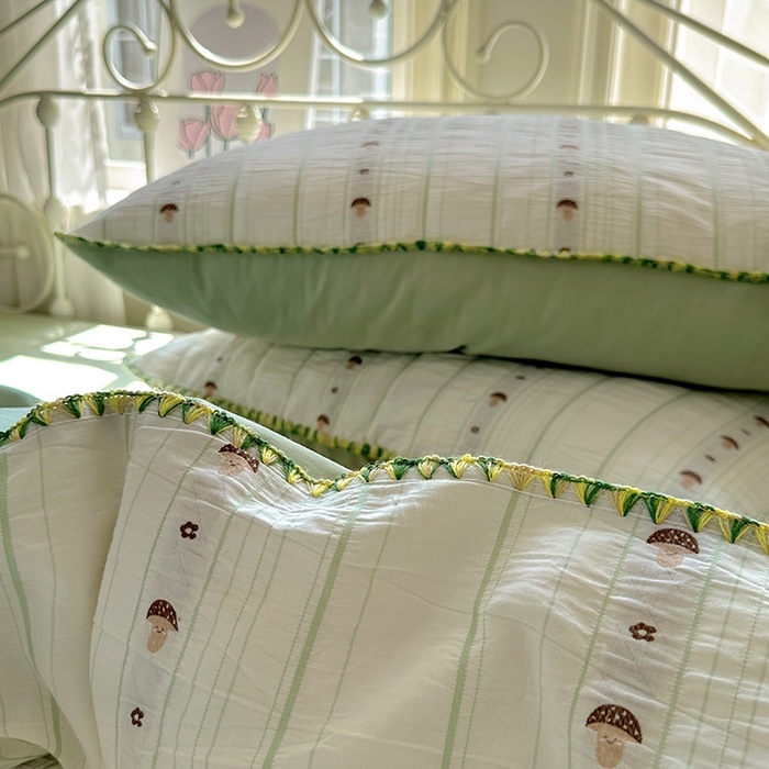 91家纺网 家纺一手货源 找家纺 田野 2025新款全棉水洗棉提花四件套 蘑菇