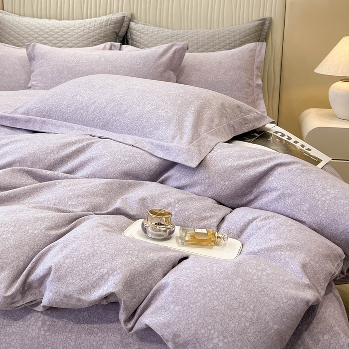 91家纺网 家纺一手货源 找家纺 凌鼎 2025新款100%全棉磨毛四件套数码印花加厚纯棉磨毛四件套 悦枝紫