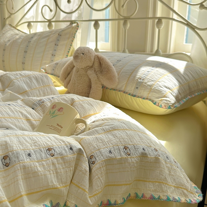 91家纺网 家纺一手货源 找家纺 田野 2025新款全棉水洗棉提花四件套 泰迪狗