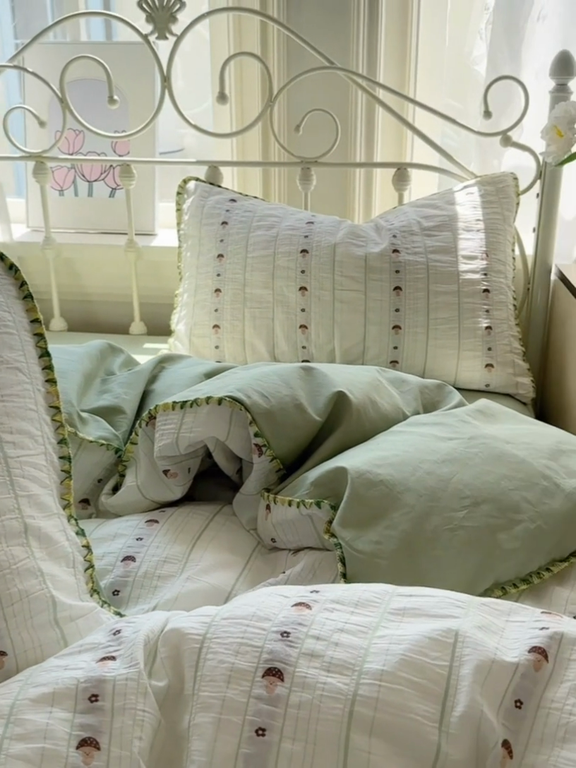 91家纺网 家纺一手货源 找家纺 田野 2025新款全棉水洗棉提花四件套 蘑菇