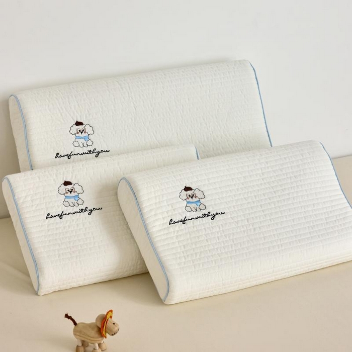 91家纺网 家纺一手货源 找家纺 （总）昕科 2025新款全棉水洗棉亲子乳胶枕-小白布丁狗