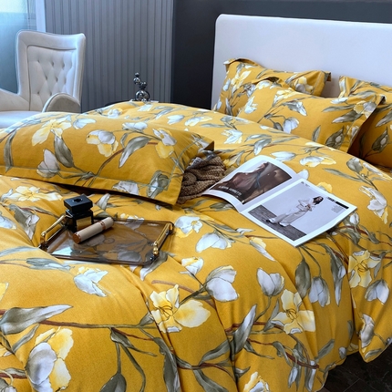 塞纳 2026新款铂金暖绒加厚磨毛四件套 如月梦-黄