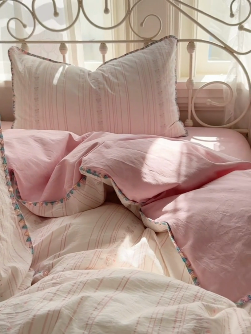 91家纺网 家纺一手货源 找家纺 田野 2025新款全棉水洗棉提花四件套 花颜