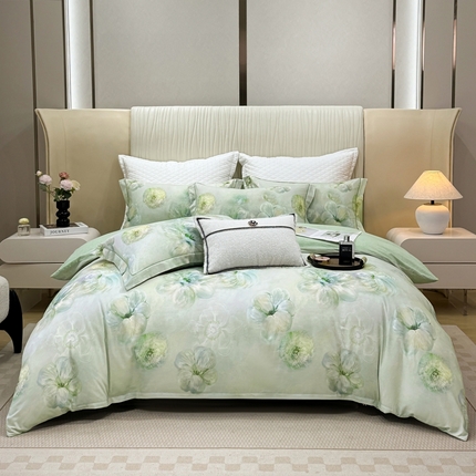 凌鼎 2025新款100%全棉磨毛四件套数码印花加厚纯棉磨毛四件套 绽蔓绿