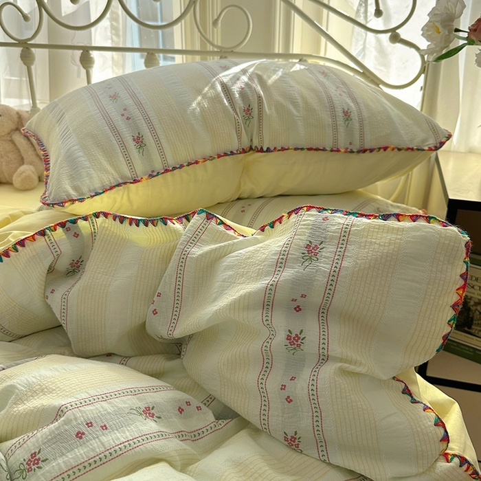 91家纺网 家纺一手货源 找家纺 田野 2025新款全棉水洗棉提花四件套 飘带