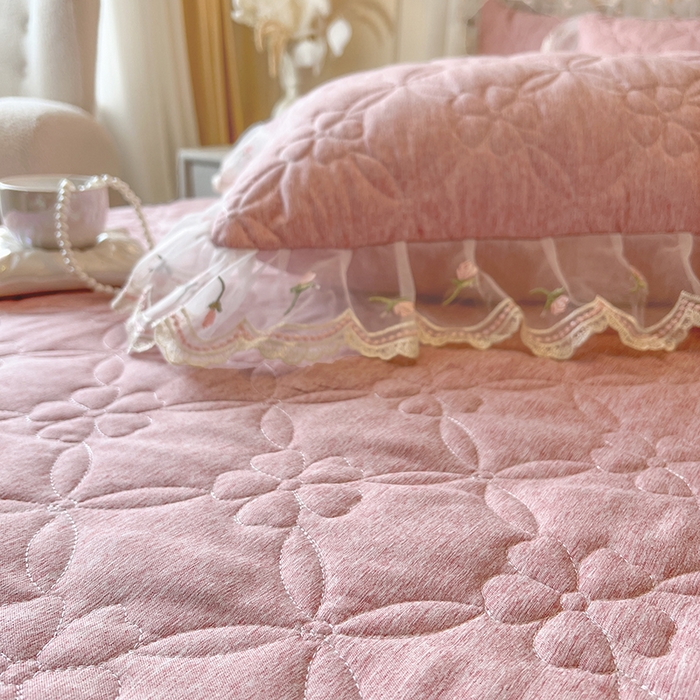 91家纺网 家纺一手货源 找家纺 麒豆豆 2025新款色织蕾丝边床裙款床笠-花亦然 花亦然-香妃粉