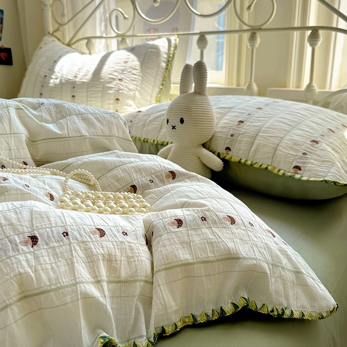 91家纺网 家纺一手货源 找家纺 田野 2025新款全棉水洗棉提花四件套 蘑菇