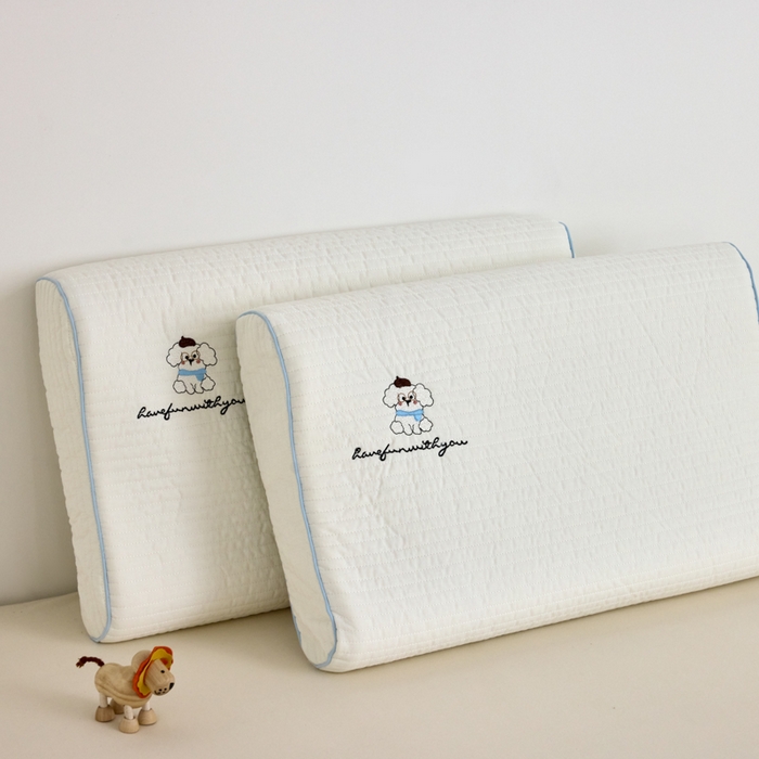 91家纺网 家纺一手货源 找家纺 （总）昕科 2025新款全棉水洗棉亲子乳胶枕-小白布丁狗