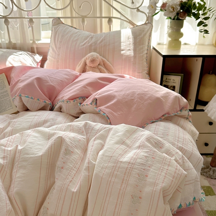 91家纺网 家纺一手货源 找家纺 田野 2025新款全棉水洗棉提花四件套 花颜