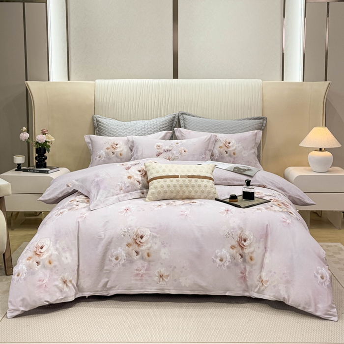 91家纺网 家纺一手货源 找家纺 凌鼎 2025新款100%全棉磨毛四件套数码印花加厚纯棉磨毛四件套 颜玉紫