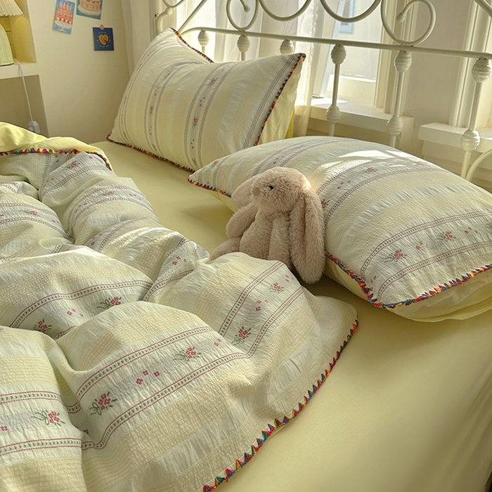 91家纺网 家纺一手货源 找家纺 田野 2025新款全棉水洗棉提花四件套 飘带