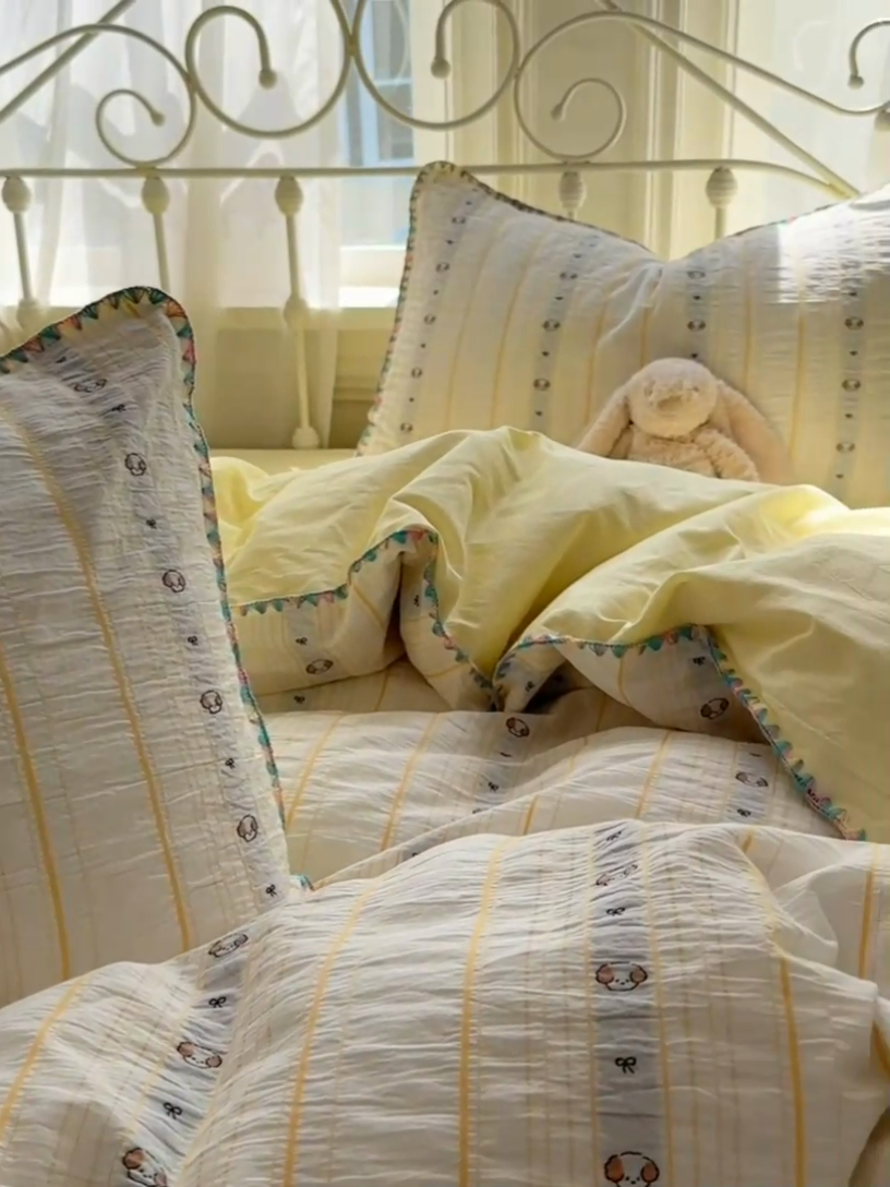 91家纺网 家纺一手货源 找家纺 田野 2025新款全棉水洗棉提花四件套 泰迪狗