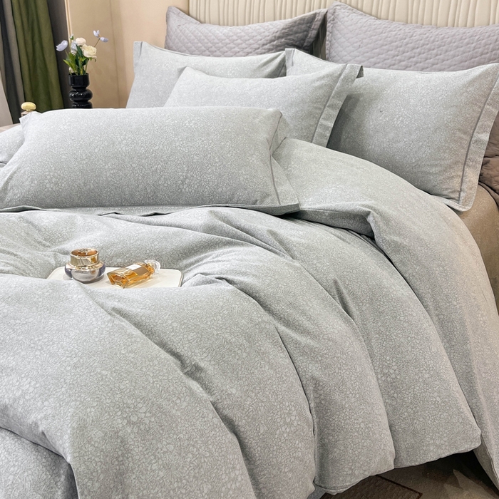 91家纺网 家纺一手货源 找家纺 凌鼎 2025新款100%全棉磨毛四件套数码印花加厚纯棉磨毛四件套 悦枝灰