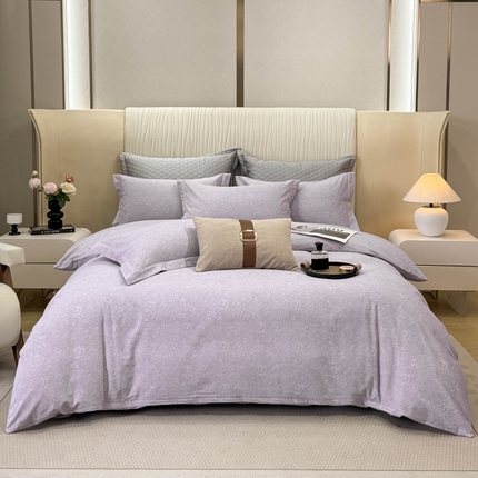 凌鼎 2025新款100%全棉磨毛四件套数码印花加厚纯棉磨毛四件套 悦枝紫