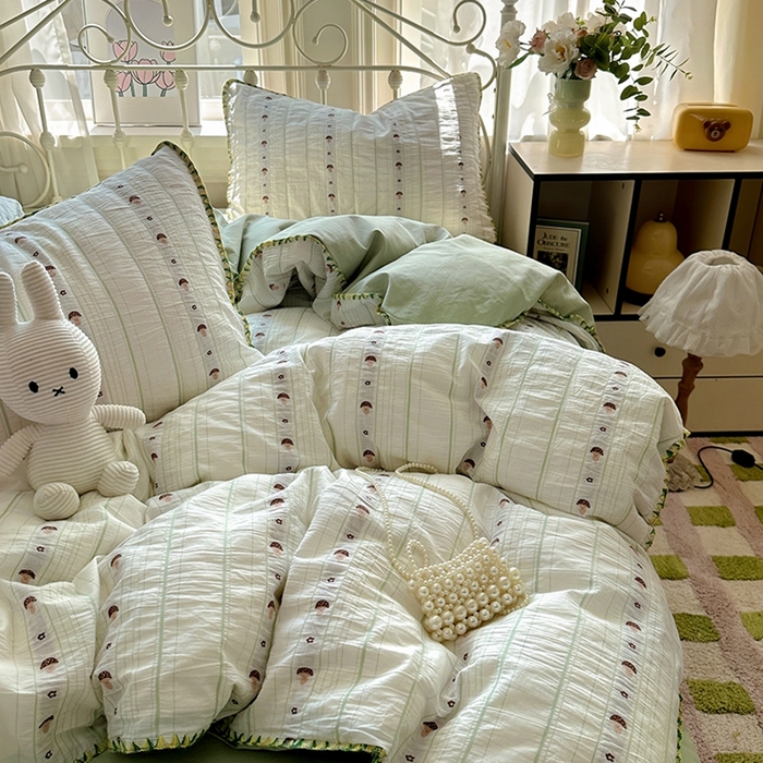 91家纺网 家纺一手货源 找家纺 田野 2025新款全棉水洗棉提花四件套 蘑菇