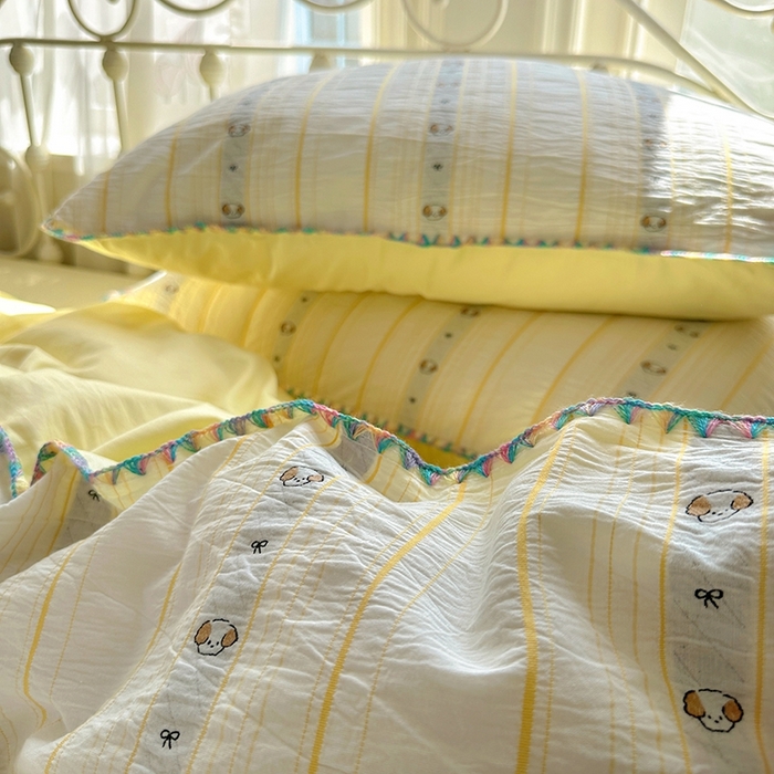 91家纺网 家纺一手货源 找家纺 田野 2025新款全棉水洗棉提花四件套 泰迪狗