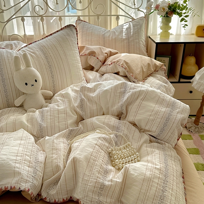 91家纺网 家纺一手货源 找家纺 田野 2025新款全棉水洗棉提花四件套 小树林-咖