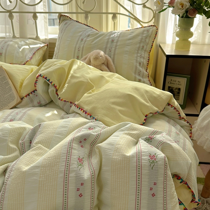 91家纺网 家纺一手货源 找家纺 田野 2025新款全棉水洗棉提花四件套 飘带