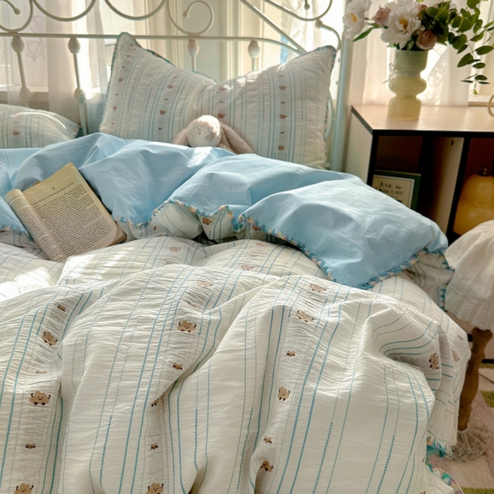 91家纺网 家纺一手货源 找家纺 田野 2025新款全棉水洗棉提花四件套 小雨点